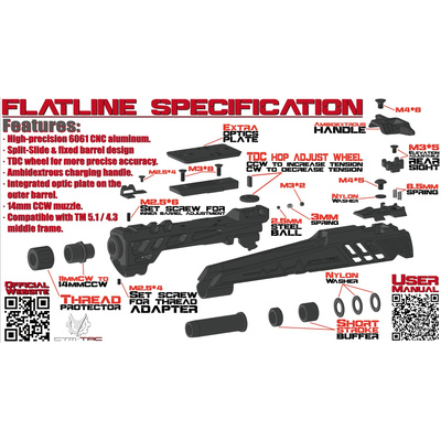 CTM CNC hliníkový závěr Flatline Split slide TM Hi-capa 5.1 - Modrá