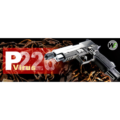 WE GBB plynová pistole BioHazard P226 VIRUS, LED Box - Černá