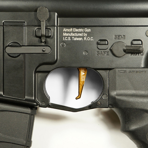 DynamicsHPA - Airsoftový krám, Airsoft zbraně, střelivo, vybavení - Hliníková CNC ADVANCED spoušť pro M4/M16 - TYPE E, žlutá