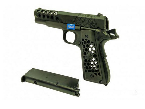 DynamicsHPA - Airsoftový krám, Airsoft zbraně, střelivo, vybavení - WE GBB plynová pistole M1911 HEX CUT Gen2 - Černá