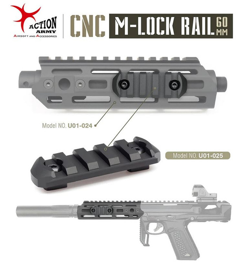 DynamicsHPA - Airsoftový krám, Airsoft zbraně, střelivo, vybavení - Action Army CNC RIS lišta pro M-LOK - 60mm