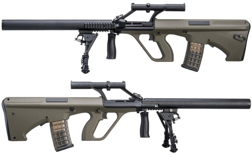 DynamicsHPA - Airsoftový krám, Airsoft zbraně, střelivo, vybavení - Steyr Aug  plus  tlumič  plus  optika  plus  dvojnožka (SW-020-AM) - zelený