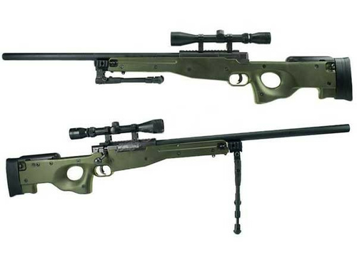DynamicsHPA - Airsoftový krám, Airsoft zbraně, střelivo, vybavení - L96 Sniper - olivová  plus  dvojnožka  plus  optika