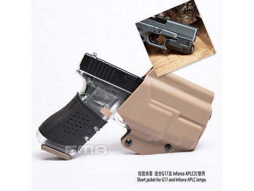 DynamicsHPA - Airsoftový krám, Airsoft zbraně, střelivo, vybavení - FMA nízké kydexové pouzdro / holster (G-series se svítilnou typu ALPC), pravé - Písková