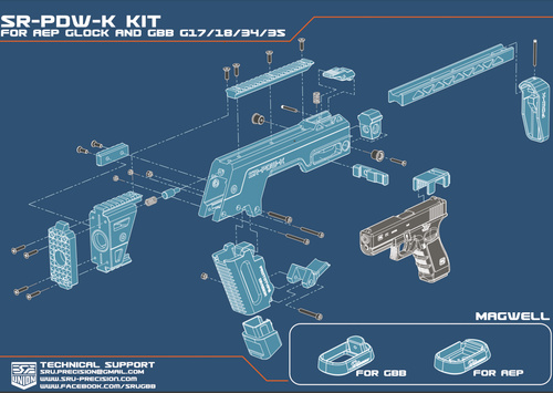 DynamicsHPA - Airsoftový krám, Airsoft zbraně, střelivo, vybavení - SRU - Airsoft PDW-K Conversion Kit pro Glock - Růžový